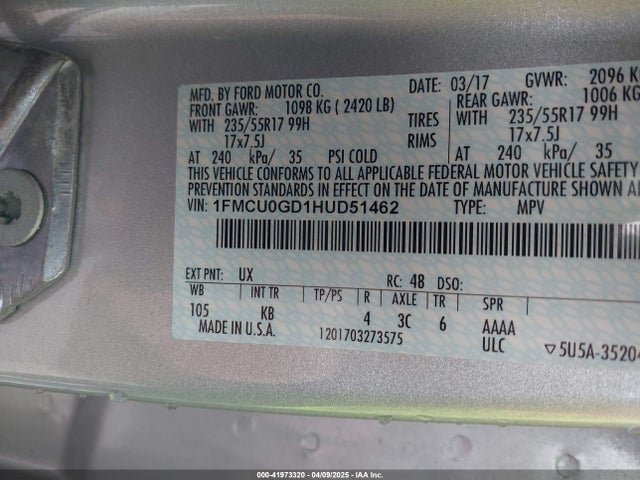 1FMCU0GD1HUD51462 Ford ESCAPE SE