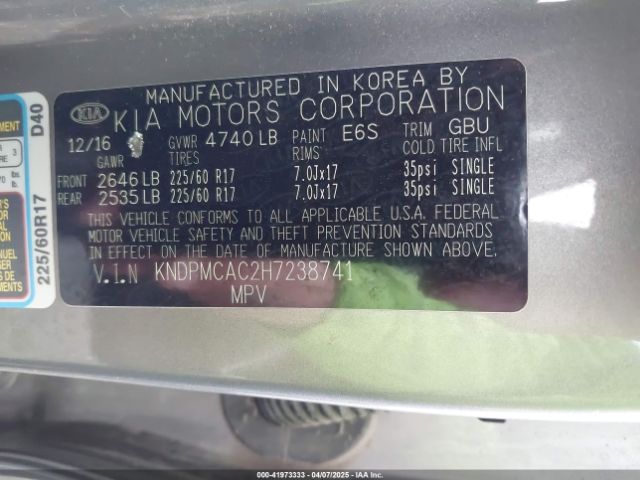 KNDPMCAC2H7238741 KIA Sportage Lx