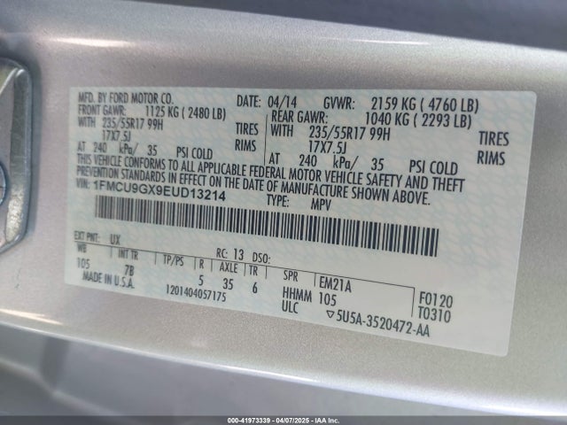 1FMCU9GX9EUD13214 Ford ESCAPE SE