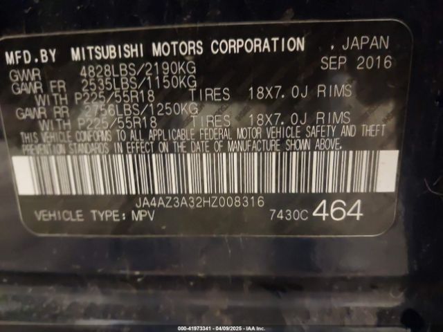 JA4AZ3A32HZ008316 Mitsubishi Outlander Se/sel