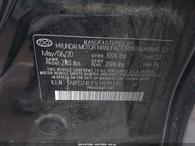 5NPD74LF1LH599339 Hyundai ELANTRA SE