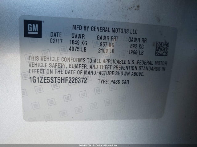 1G1ZE5ST5HF226372 Chevrolet MALIBU 1LT