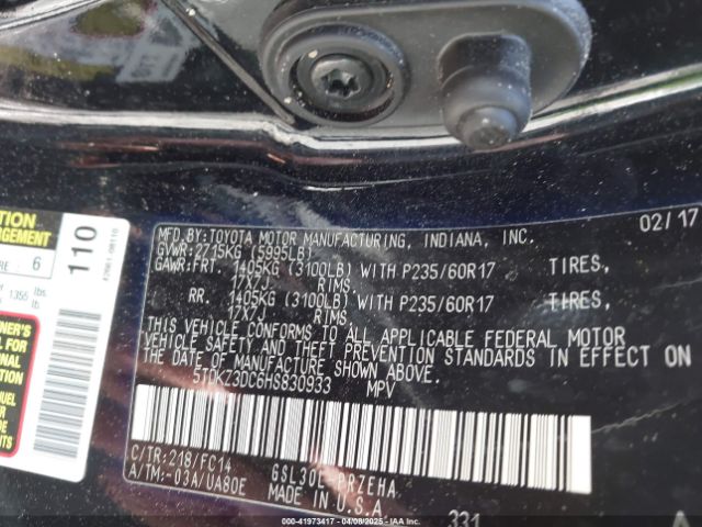 2017 TOYOTA SIENNA 5TDKZ3DC6HS830933 Photo 8
