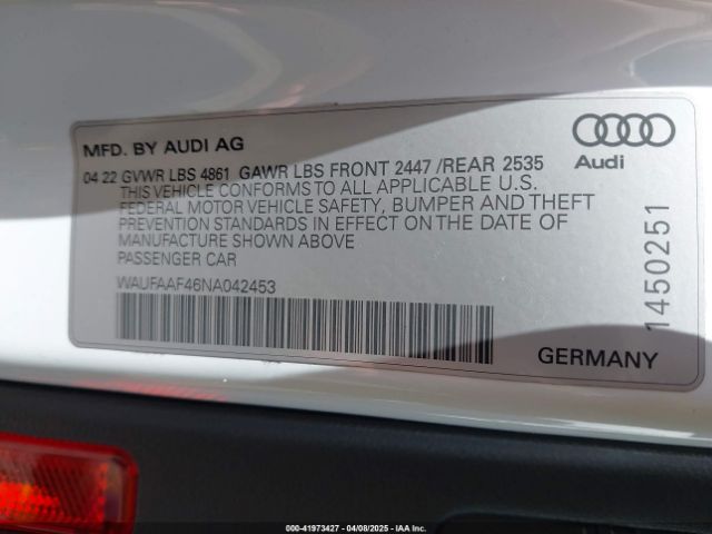 WAUFAAF46NA042453 Audi A4 Prestige 45 Tfsi S Line Quattro S Tronic