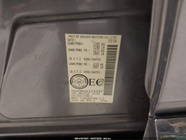 5N1AZ2MH5GN125297 Nissan Murano Platinum/s/sl/sv