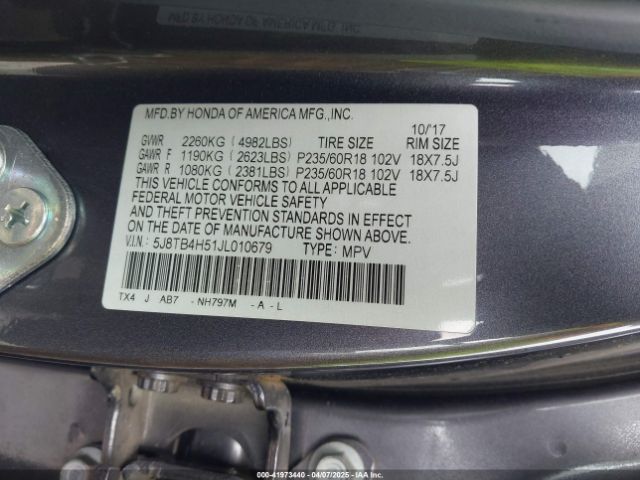5J8TB4H51JL010679 Acura Rdx Technology   Acurawatch Plus Packages/technology Package