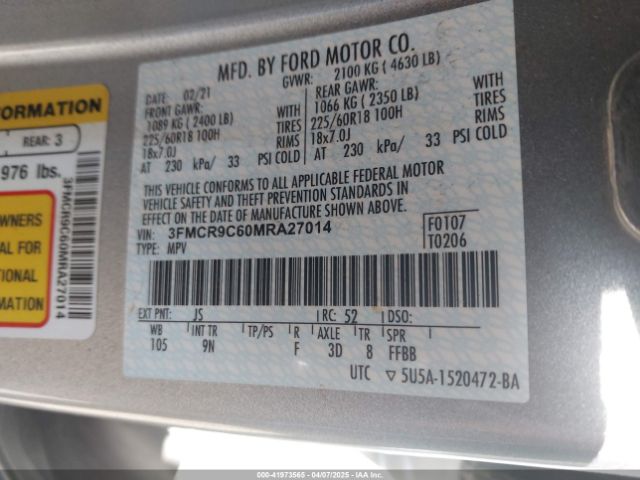 3FMCR9C60MRA27014 Ford Bronco Sport Outer Banks