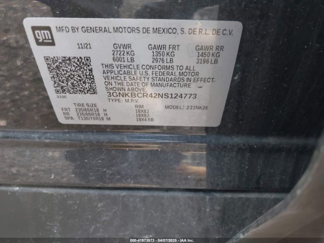 3GNKBCR42NS124773 Chevrolet Blazer Fwd 2lt