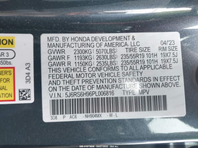 5J6RS6H96PL006816 Honda Cr-v Hybrid Sport Touring