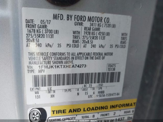 2017 FORD EXPEDITION EL 1FMJK1KTXHEA74273 Photo 8