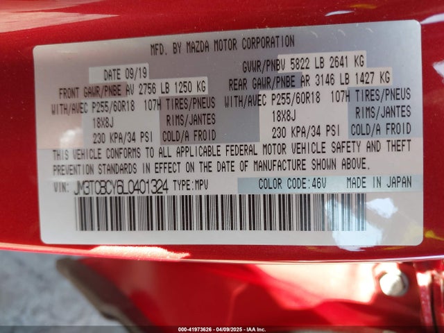 JM3TCBCY6L0401324 Mazda Cx-9 Touring