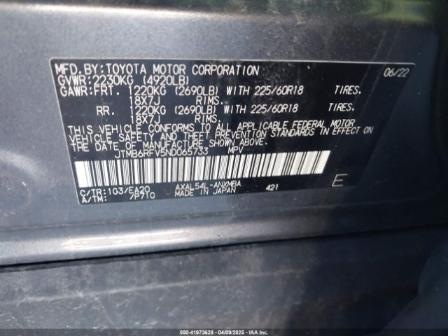 JTMB6RFV5ND065733 Toyota Rav4 Hybrid Xle Premium
