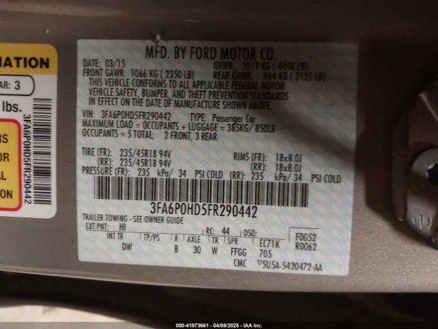 3FA6P0HD5FR290442 Ford FUSION SE