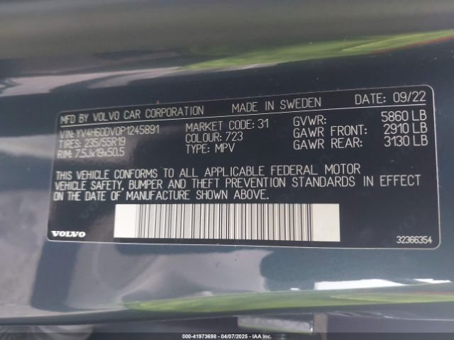 YV4H60DV0P1245891 Volvo Xc60 Recharge Plug-in Hybrid T8 Core Bright Theme
