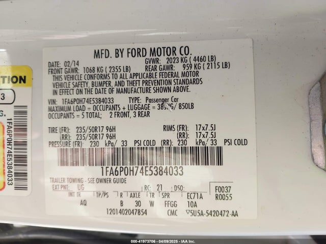 Ford FUSION SE 2014 1FA6P0H74E5384033 Image 9