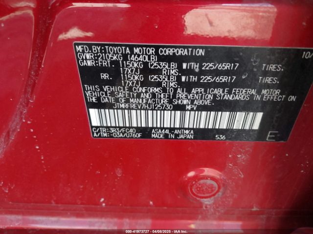 JTMRFREV7HJ125730 Toyota Rav4 Xle
