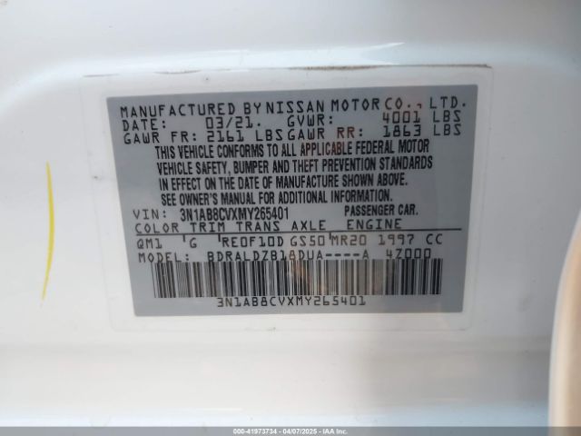 3N1AB8CVXMY265401 Nissan Sentra Sv Xtronic Cvt