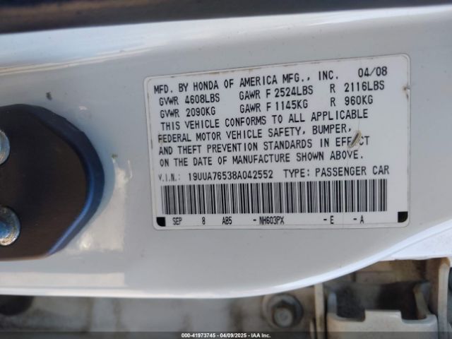 2008 ACURA TL 19UUA76538A042552 Photo 8