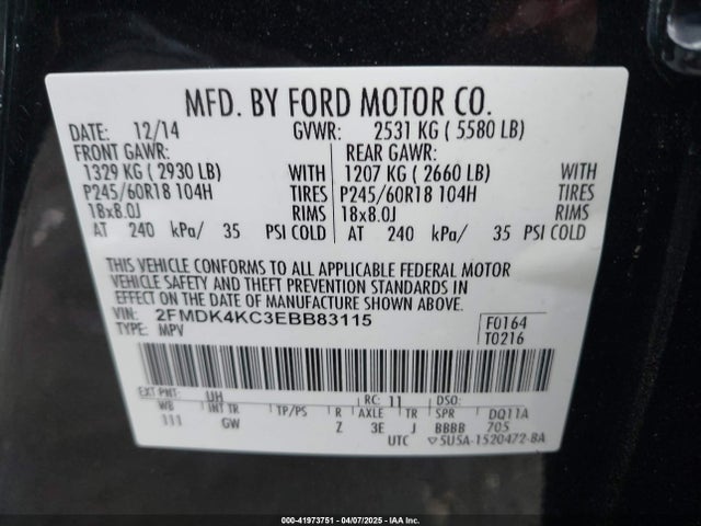 2FMDK4KC3EBB83115 Ford Edge Limited