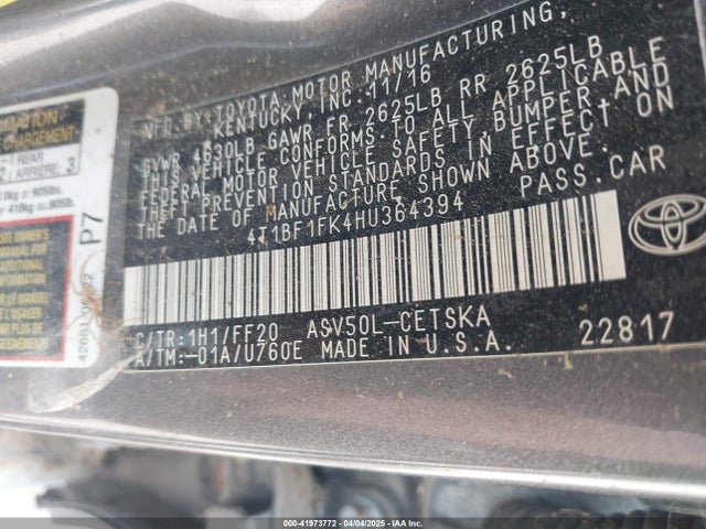 Toyota CAMRY SE 2017 4T1BF1FK4HU364394 Image 9