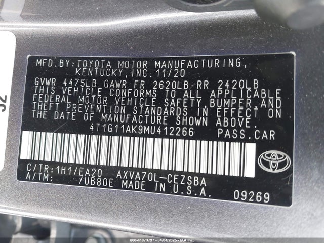 4T1G11AK9MU412266 Toyota CAMRY SE