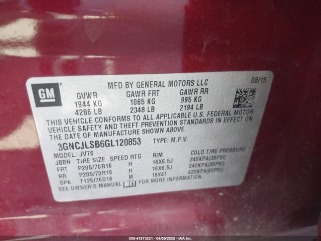 3GNCJLSB6GL120853 Chevrolet Trax Lt