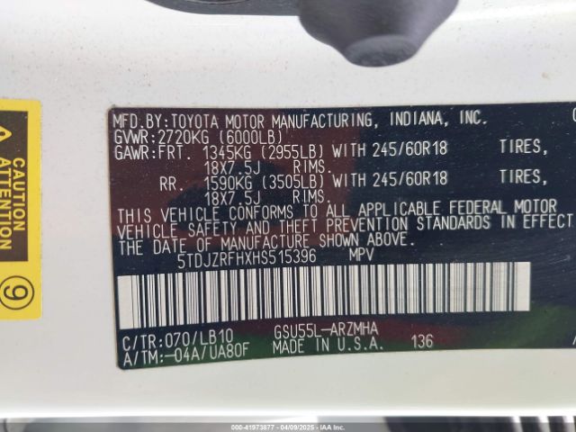 5TDJZRFHXHS515396 Toyota Highlander Xle