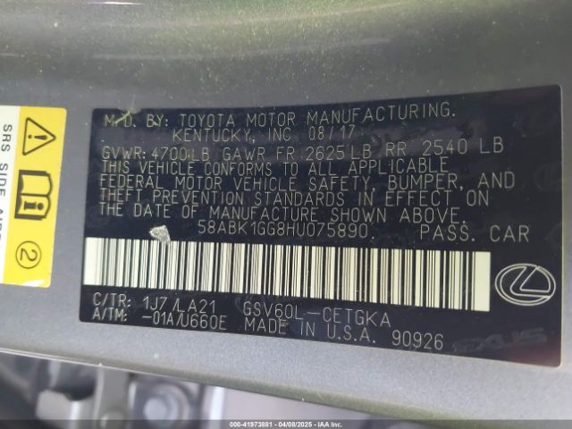 58ABK1GG8HU075890 Lexus ES 350