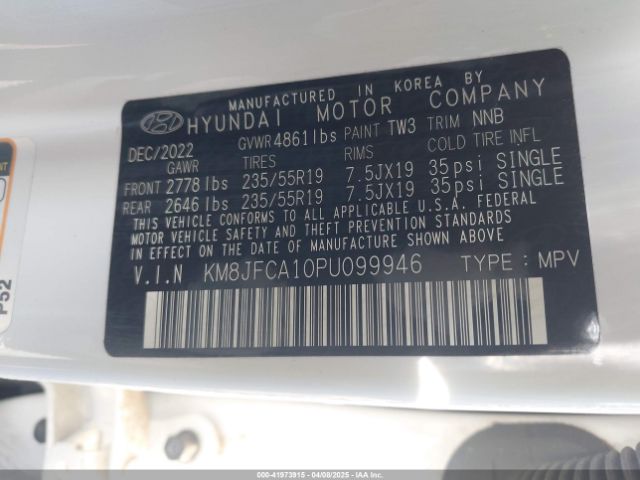 KM8JFCA10PU099946 Hyundai Tucson Hybrid Sel Convenience