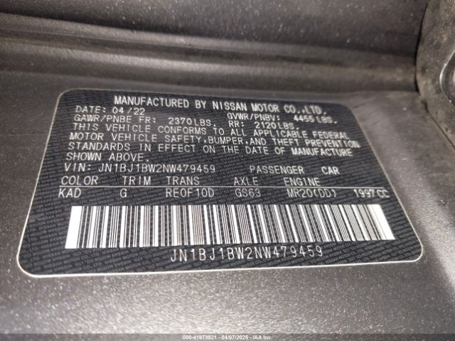 JN1BJ1BW2NW479459 Nissan Rogue Sport Sv Awd Xtronic Cvt