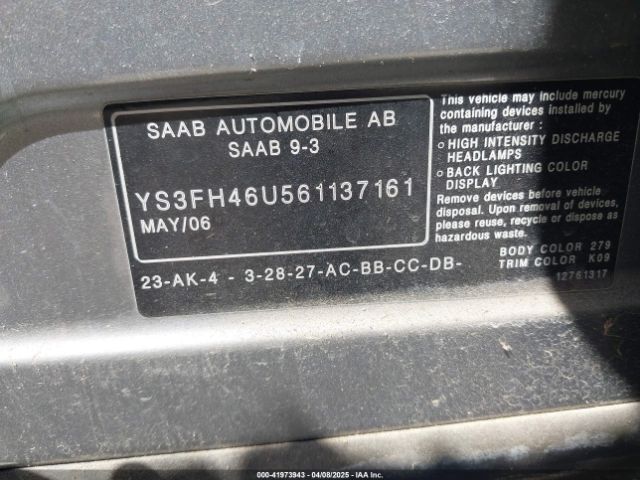2006 SAAB 9-3 YS3FH46U561137161 Photo 8
