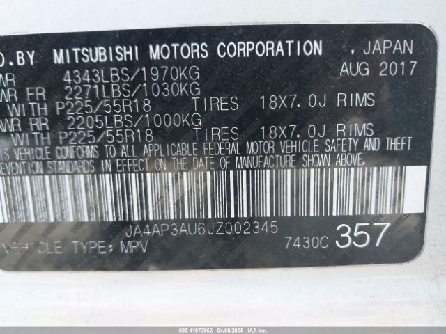 JA4AP3AU6JZ002345 Mitsubishi Outlander Sport 2.0 Es