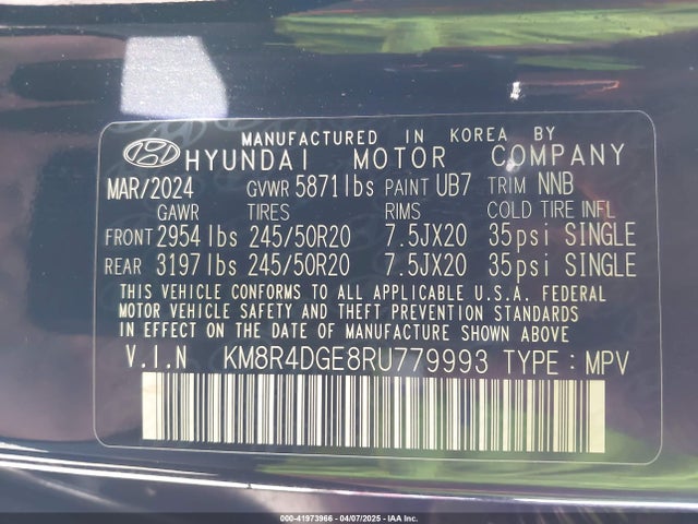 KM8R4DGE8RU779993 Hyundai Palisade Sel