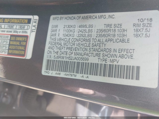 5J6RW1H52JA005699 Honda CR-V EX