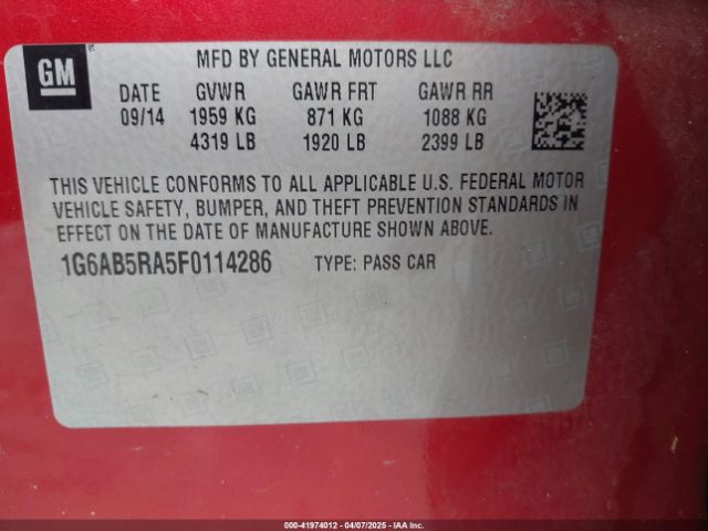 1G6AB5RA5F0114286 Cadillac ATS LUXURY