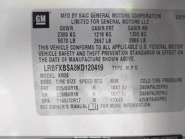 Buick Envision Fwd Preferred 2019 LRBFXBSA8KD120419 Image 9