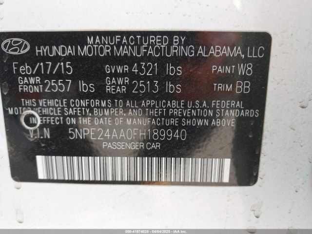 5NPE24AA0FH189940 Hyundai SONATA ECO