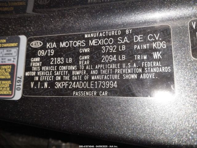 3KPF24AD0LE173994 KIA Forte Lxs