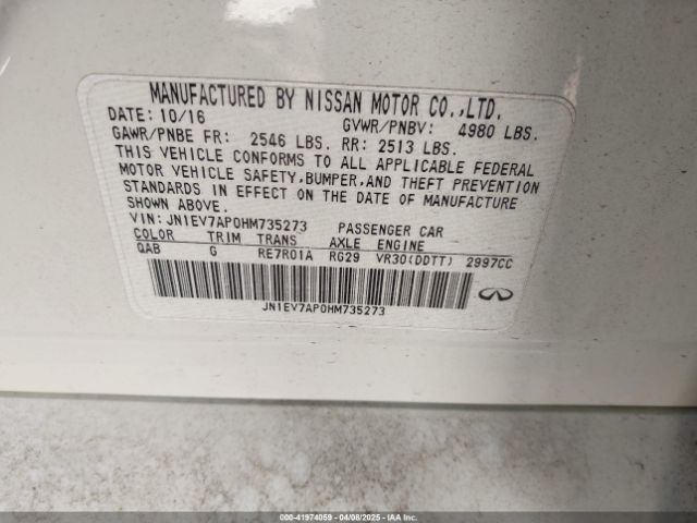 JN1EV7AP0HM735273 Infiniti Q50 3.0t Premium