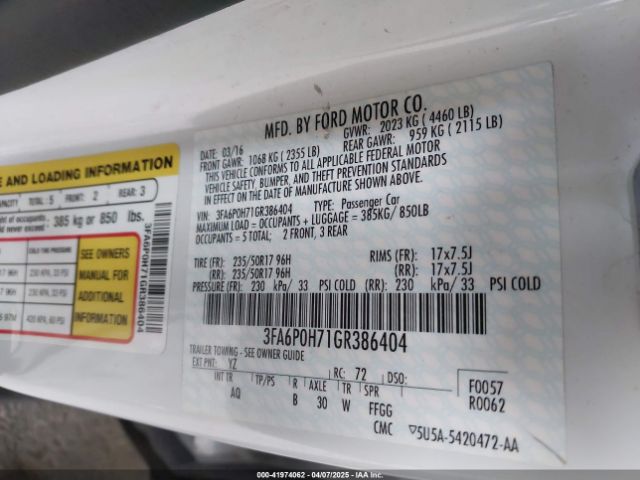 3FA6P0H71GR386404 Ford FUSION SE