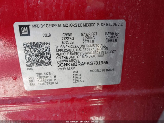 3GNKBBRA9KS701956 Chevrolet lcv