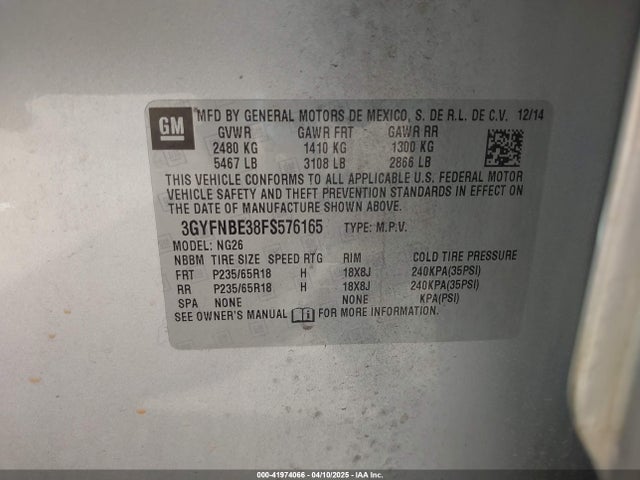 2015 CADILLAC SRX 3GYFNBE38FS576165 Photo 8