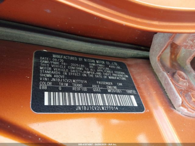 JN1BJ1CV2LW277014 Nissan Rogue Sport Sv Fwd Xtronic Cvt