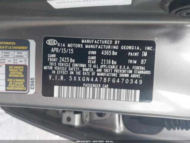 5XXGN4A78FG470349 KIA OPTIMA EX