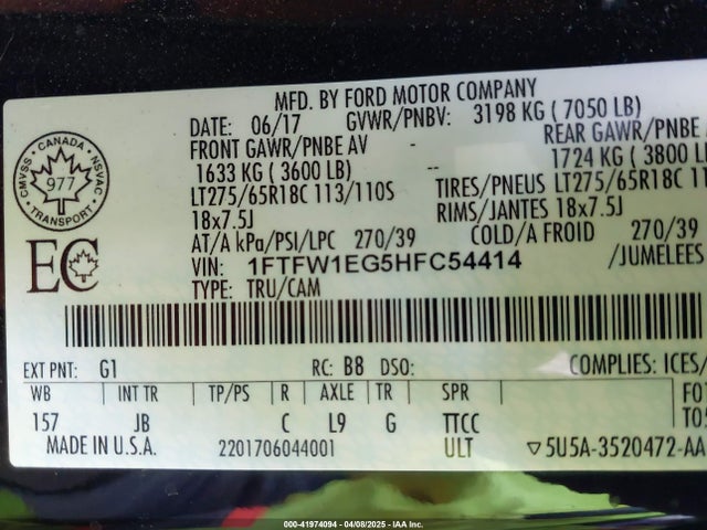 1FTFW1EG5HFC54414 Ford F-150 Xlt