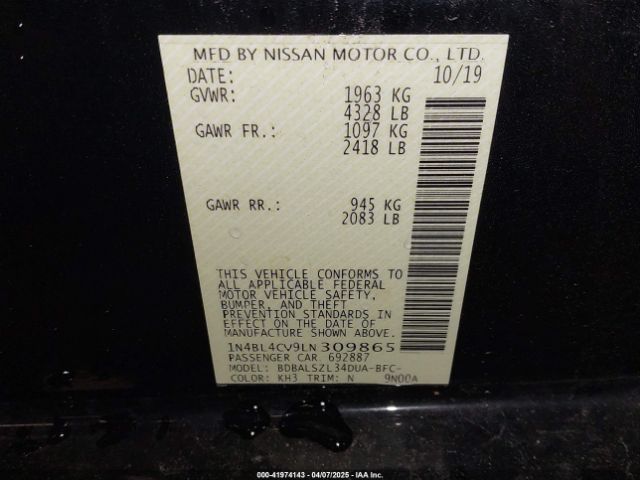1N4BL4CV9LN309865 Nissan Altima Sr Fwd