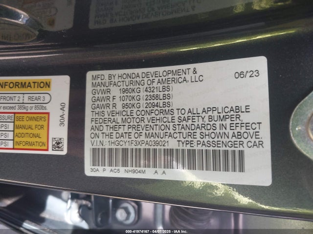 1HGCY1F3XPA039021 Honda ACCORD EX