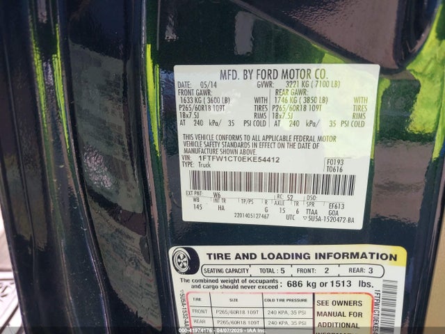 1FTFW1CT0EKE54412 Ford F-150 Lariat