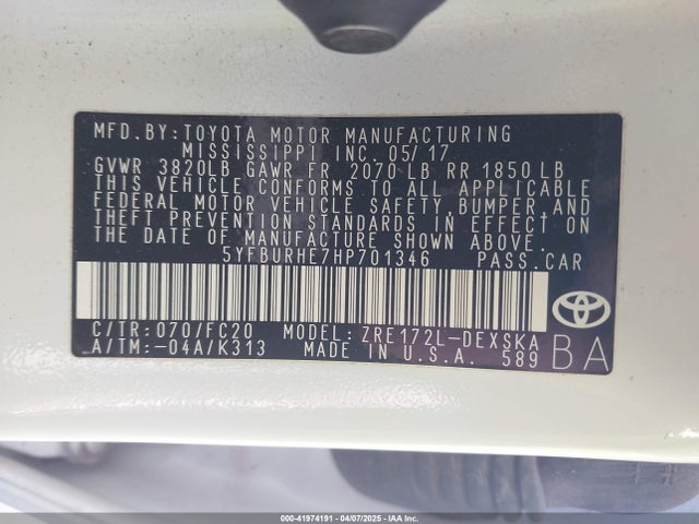5YFBURHE7HP701346 Toyota COROLLA SE