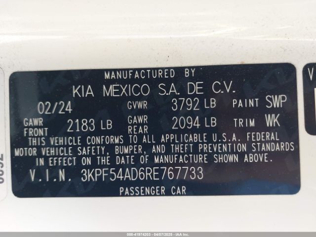 3KPF54AD6RE767733 KIA Forte Gt-line